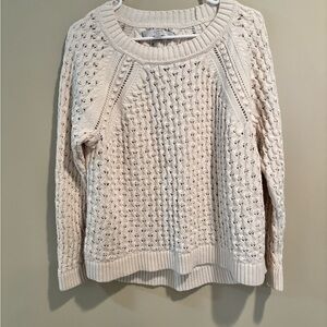 LOFT Cream Open-Knit Raglan Pullover Sweater
